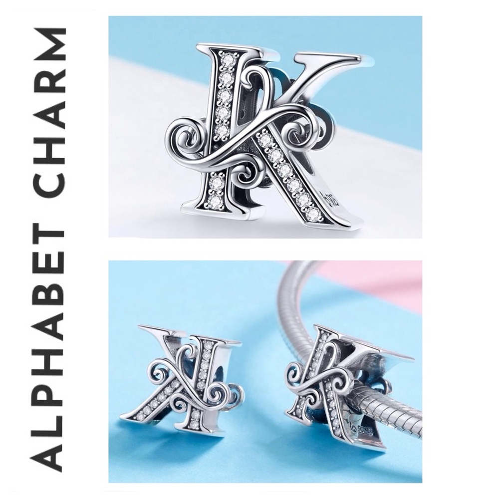 🐘🐘 S925 Sterling Silver Diamond Letter “K” Charm